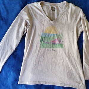 Life is Good Women's Crusher Vee Long Sleeve Road Trip Tan - Medium